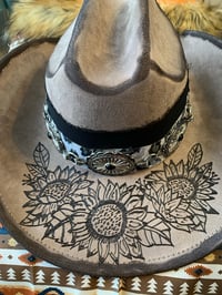Image 1 of Sunflowers Hand-Burned Cattleman Cowboy Hat