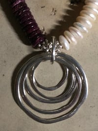 Image 1 of Purple shell, turquoise, pearl and silver necklace