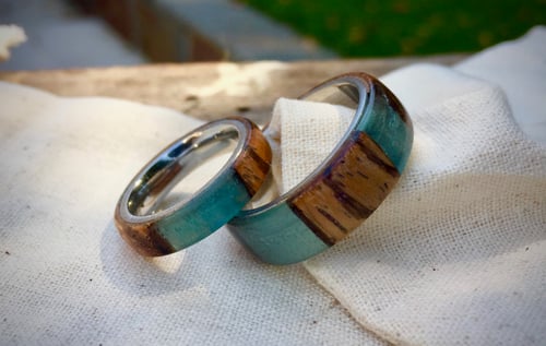 Image of Couples set; wood/resin rings