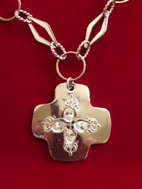 Image 1 of cross necklace with filigree  crystal inlay design
