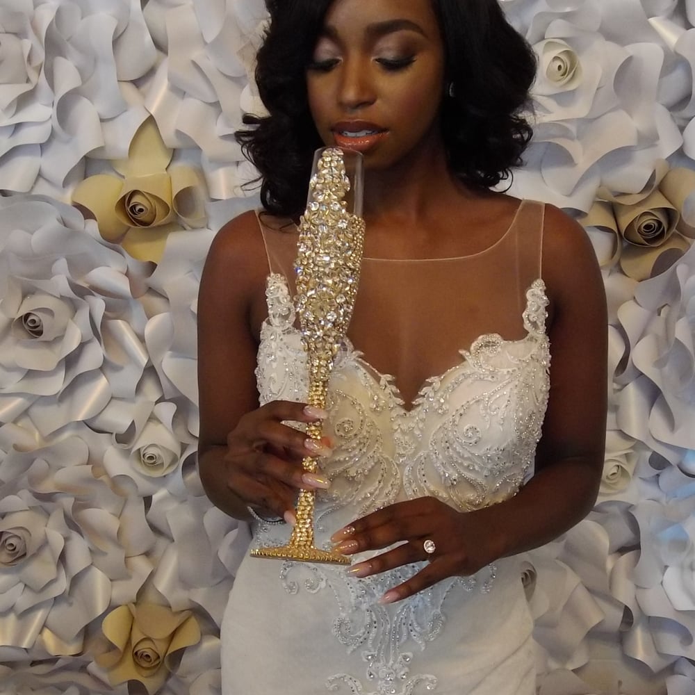 "Sandra" Tall Bling Champagne Toasting Set (Available in other colors)