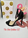 "Destiny" Black Beaded ankle strap heels