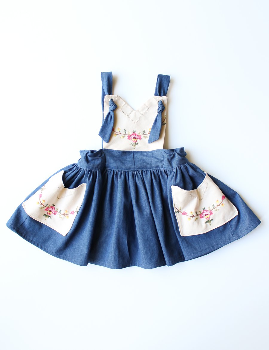 Image of Vintage Embroidered Pinafore Dress- Size 12/24 Months