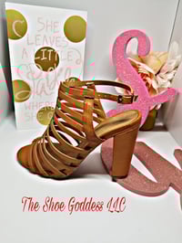"Kaylee" Tan strappy chunky heels 