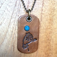 Leather dog tag necklace with faux turquoise