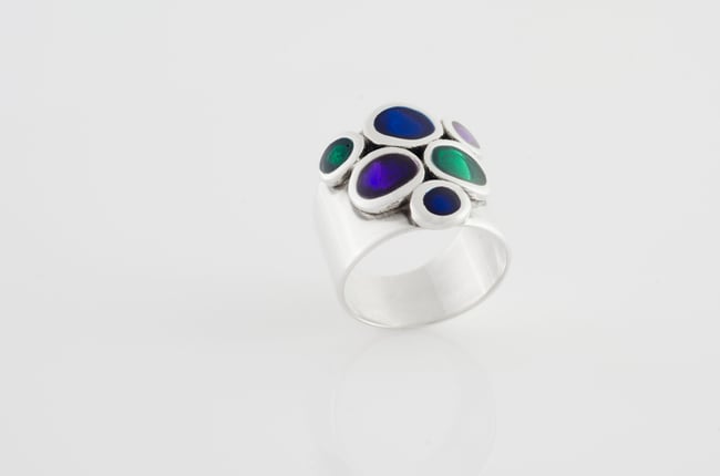Colorful Silver Statement Ring Circles 