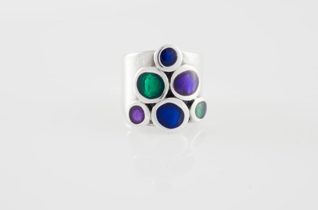 Colorful Silver Statement Ring Circles 