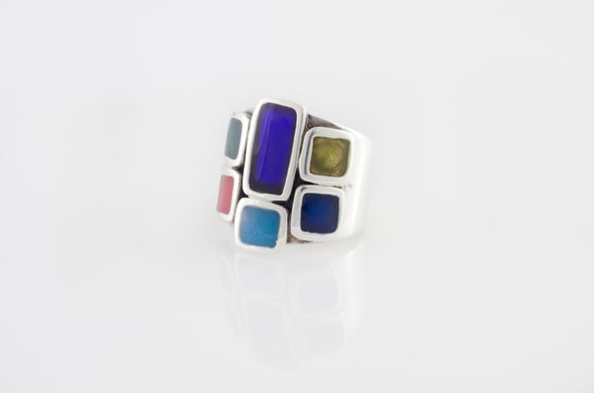 Colorful Silver Statement Ring - Squares