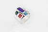 Colorful Silver Statement Ring - Squares