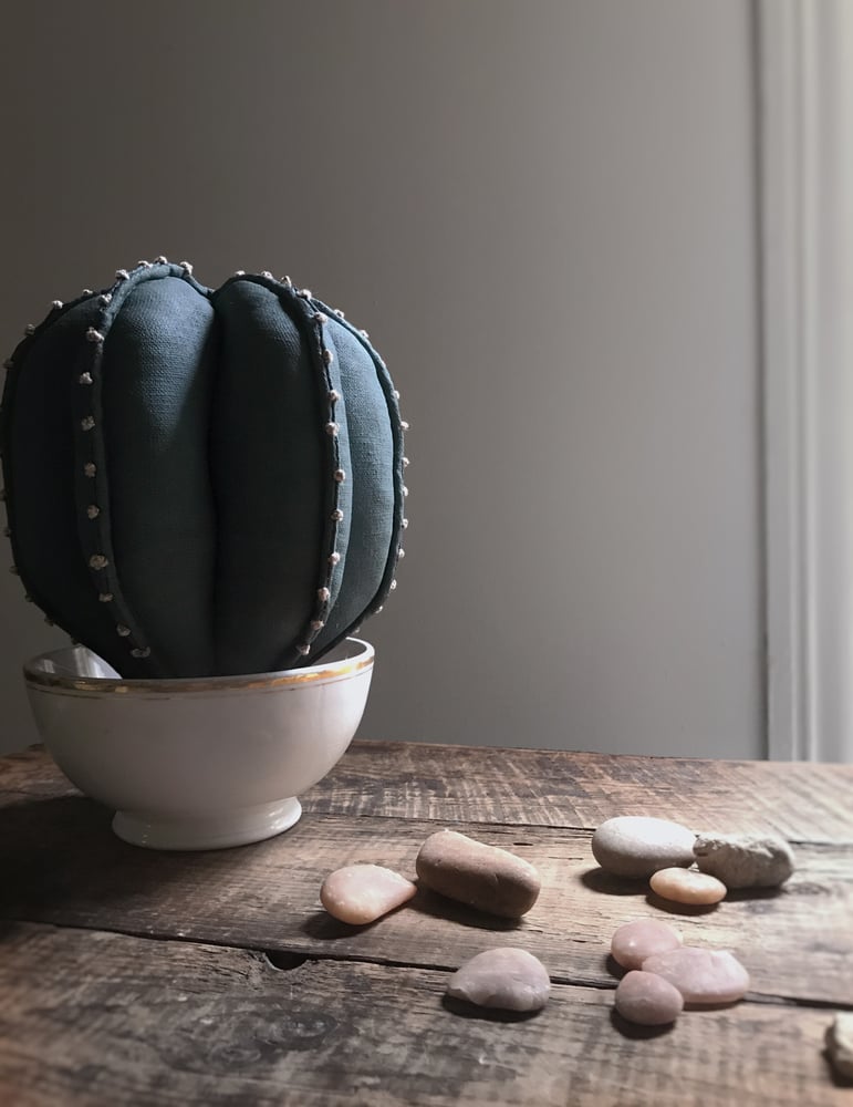 Image of Large Embroidered Cactus in Antique Bowl
