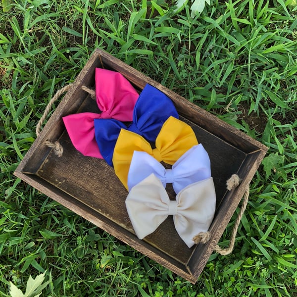 Image of Back2School Fabric Bows- Set of 5-White, cream, royal, Hotpink, bright yellow