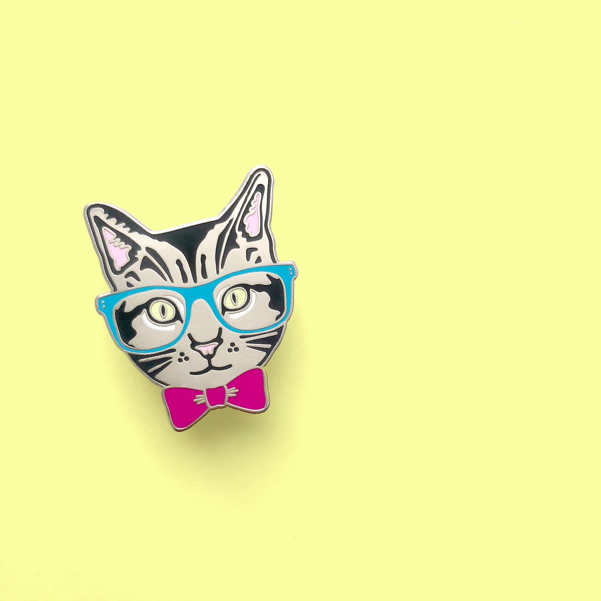 Fancy Seeing You Here Nerd Kitty Enamel Pin Hipster Cat Glasses Bowtie Cat Pin