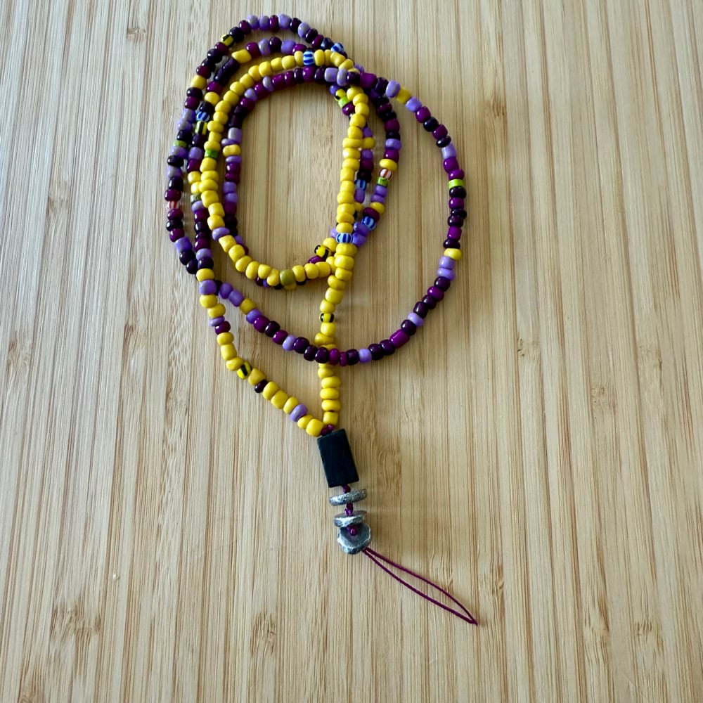 Image of Yellow & Purple Glass Bead Talisman Necklace