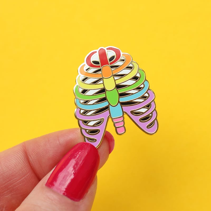 Image of Rainbow Ribs / Ribcage hard enamel pin - colourful - anatomy pin - lapel pin badge