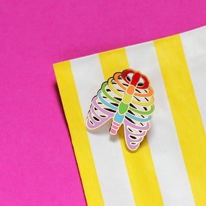 Image of Rainbow Ribs / Ribcage hard enamel pin - colourful - anatomy pin - lapel pin badge