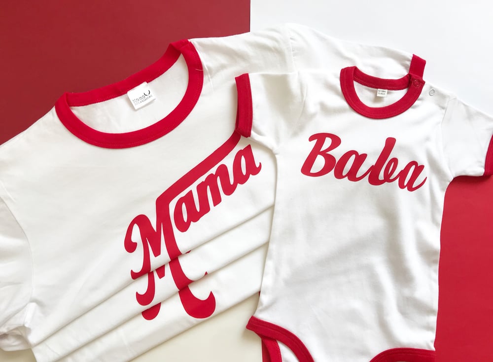 Image of Red and white retro styled mama tee