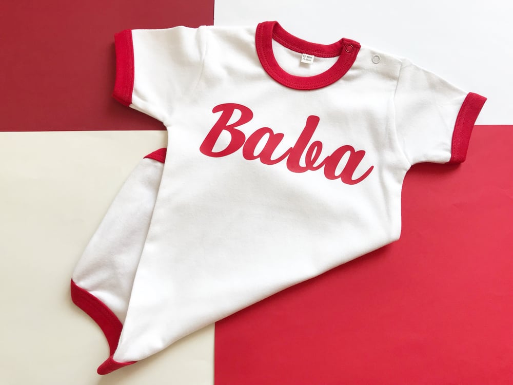 Image of Red and white retro styled mama tee/baba grow