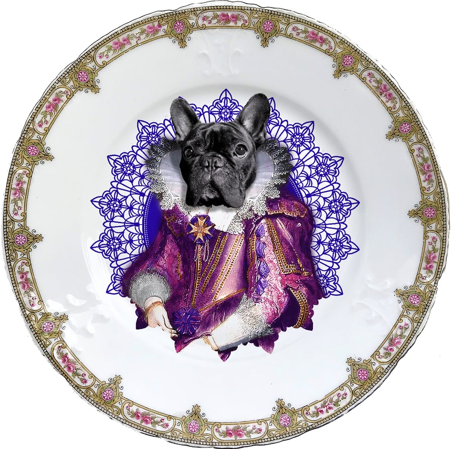 Image of Lady Blondie - Vintage Porcelain plate - Frenchie Bulldog- #0605