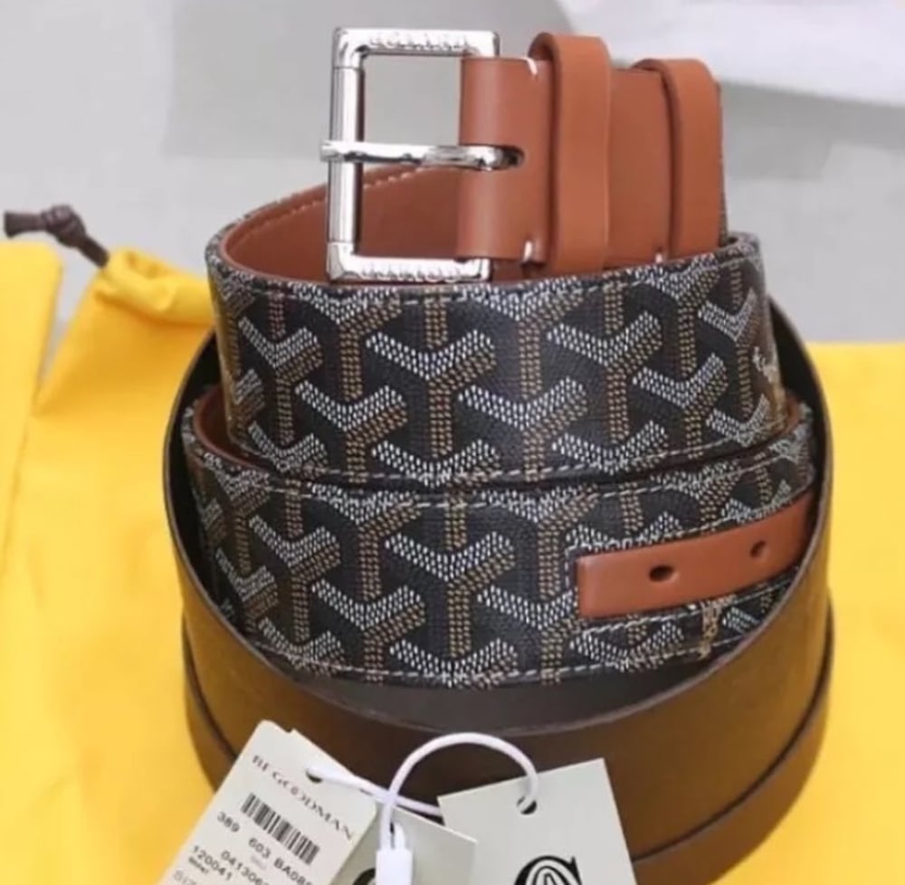 GOYARD Brown LEATHER MONOGRAM Belt Silver Buckle