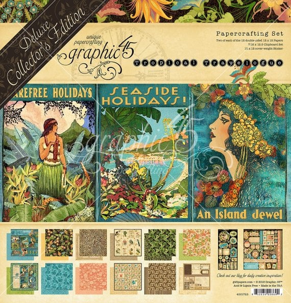 Image of SALE!! Graphic 45 Deluxe Collector's Edition: Tropical Travelogue 12 x 12 Paper Set