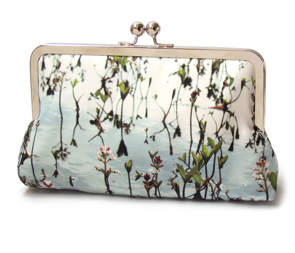 Image of Loch leaf, printed silk clutch bag