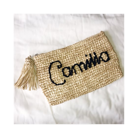 Image of Delilah embroidered raffia clutch