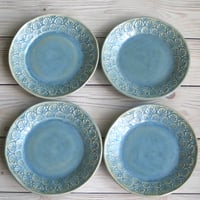 Image 11 of Dessert Dishes in Sea Glass Blue Glaze Handcrafted Dinnerware Made in USA