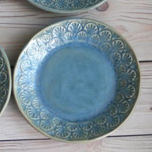 Image of Dessert Dishes in Sea Glass Blue Glaze Handcrafted Dinnerware Set of 4 Made in USA