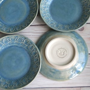 Image of Dessert Dishes in Sea Glass Blue Glaze Handcrafted Dinnerware Set of 4 Made in USA