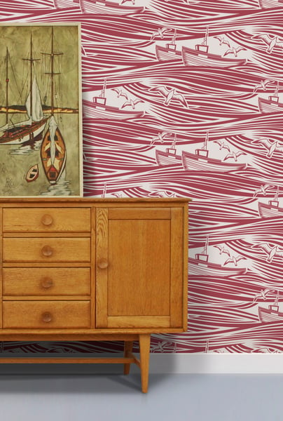 Image of Whitby Wallpaper - Awning Red