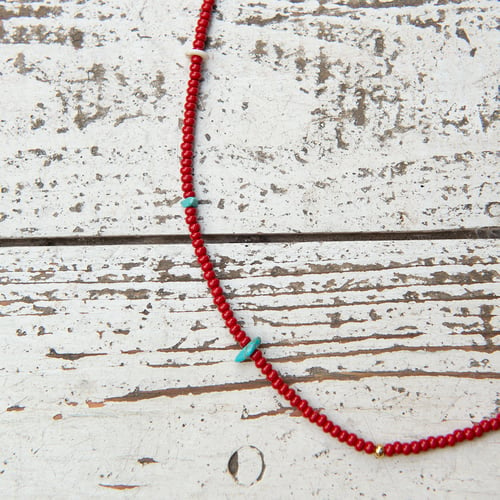 Image of Glass bead necklace with turquoise gem stone