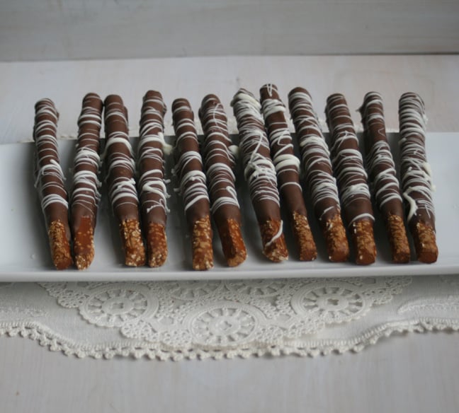 Chocolate Dipped Pretzel Rods TWO DOZEN Julie Beaver   IMG 1680.JPG