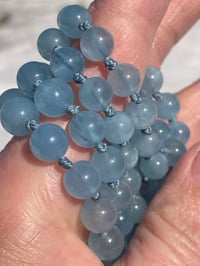 Image 6 of Aquamarine Mala with Labradorite Guru Bead, Aquamarine 108 Bead Japa Mala Hand Knotted Gemstone Mala