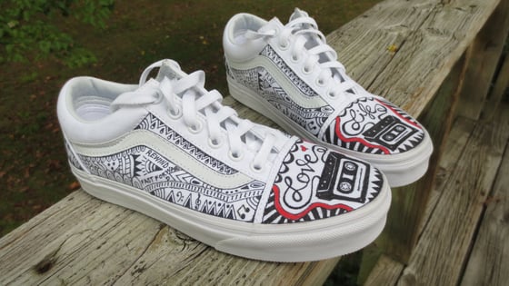 Image of Hand Painted Van's White Canvas Shoes