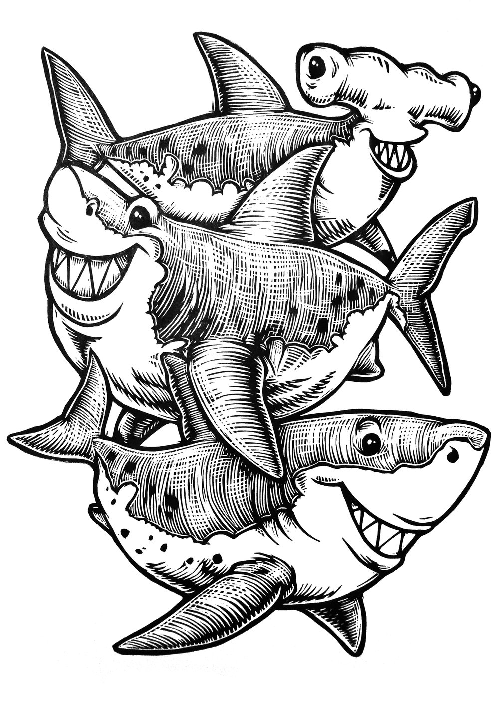Three Sharks T-shirt (B2)**FREE SHIPPING**