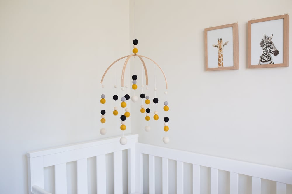 Image of Mustard & Black Felt Ball Mobile