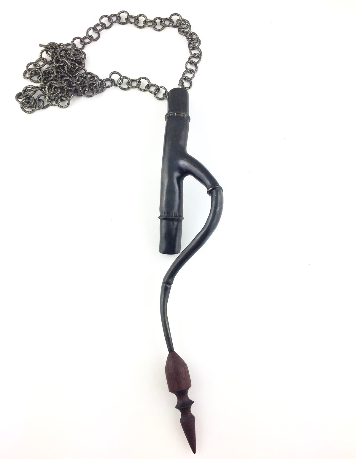 Image of Black Tendril Branch Pendant with wood 01