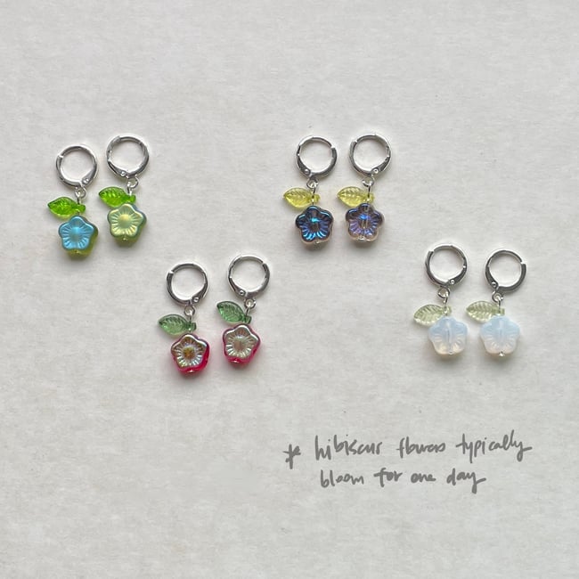 hibiscus flower huggie hoop earrings
