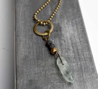 Image 1 of Antique Brass, Lava Stone, and Fluorite Necklace