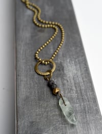 Image 2 of Antique Brass, Lava Stone, and Fluorite Necklace