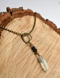 Image 3 of Antique Brass, Lava Stone, and Fluorite Necklace