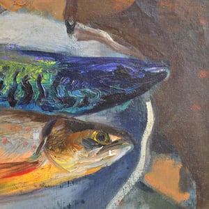 Image of 1940's , Oil Painting, 'Poissons' Adrien Holy