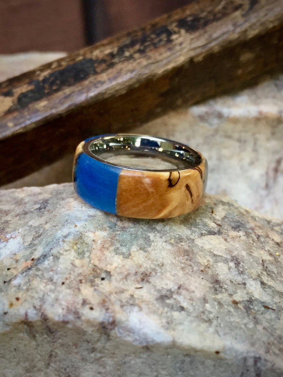 Image of Exotic spalted and blue resin ring