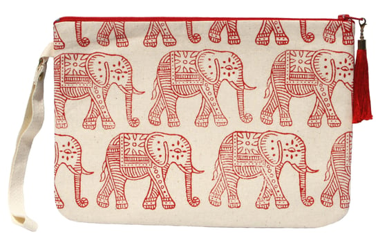 Image of Block Print Zip Clutch 'Elephants'