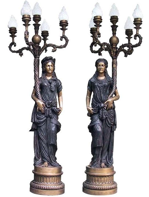 Tall Pair Of Roman Lady Floor Lamps, Statue Floor Lamp
