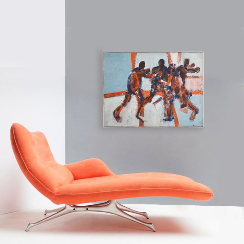Image of 1960's, Large, Expressionist Oil Painting, 'The Game' 