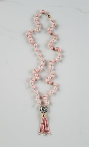 Vintage Rhinestone Rhodochrosite Tassel Necklace
