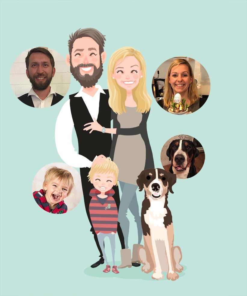 Custom Caricature of 3 - Portrait authentic of your family, friends, pets, etc.