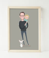 Image 1 of Dad and son and one pet custom portrait