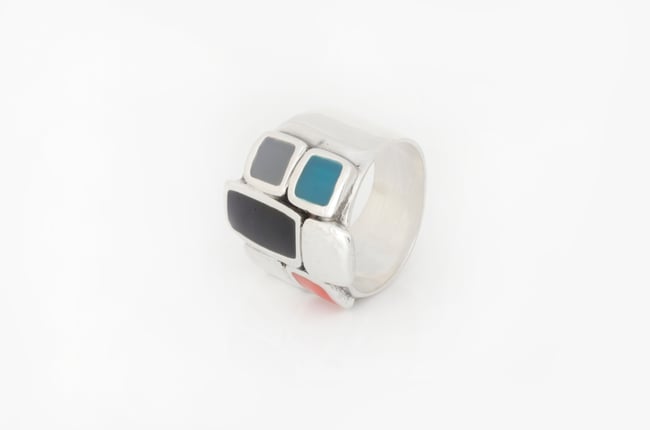 Colorful Silver Statement Ring - Silver squares 